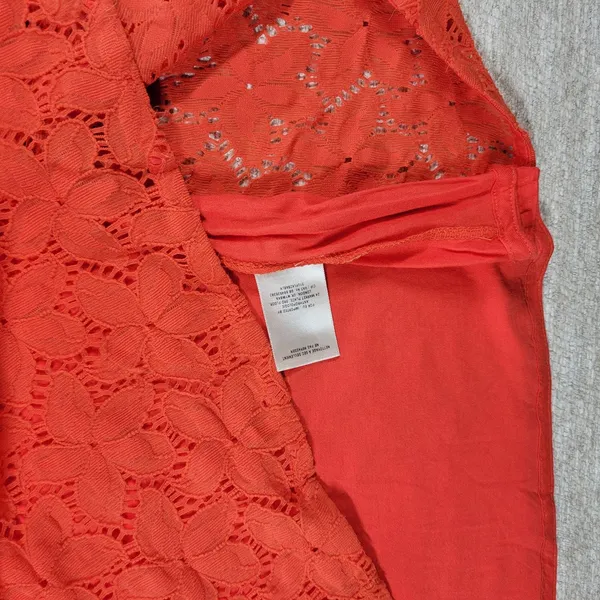 Anthropologie Leifnotes Dogflora Dress Womens L Orange Floral Lace Lined - Image 11