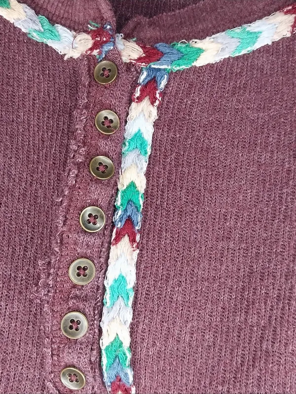 We The Free Plum Henley Boho Hippie Indie Earthcore Waffle Knit Long Sleeve Top - Image 7