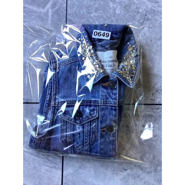 Abercrombie & Fitch Womens XS Blue Denim Vest Sequin Collar Distressed Jacket - Image 8