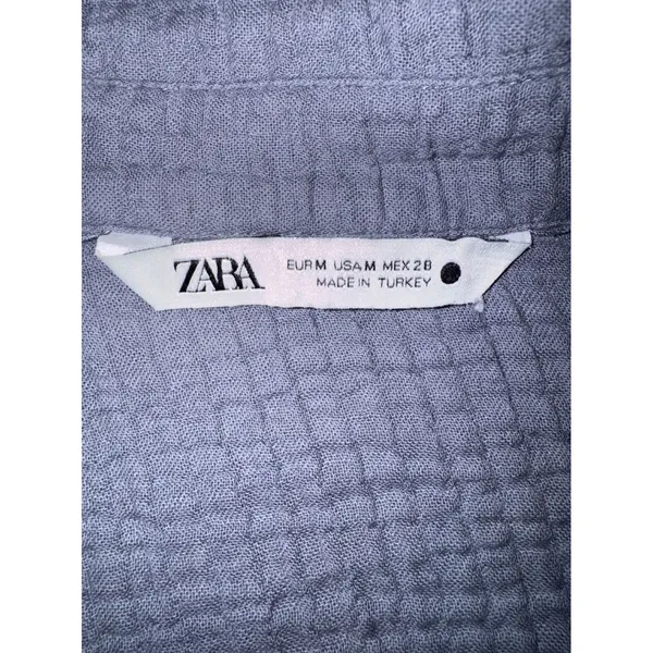 Zara‎ Slate Blue Grey Textured Cotton Gauze Button Down Shirt Dress Oversized M - Image 8