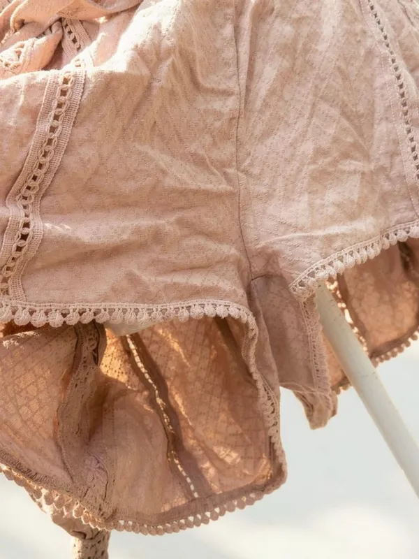 Free People I Mean It Rober Romper Playsuit Crochet Belt Tie Pink - Image 3
