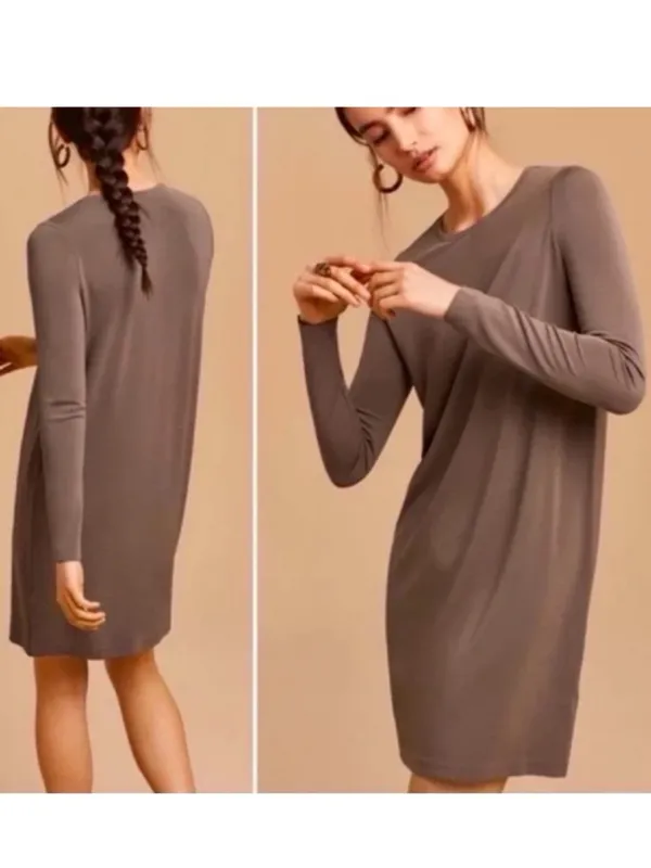 NWOT Aritzia Wilfred Metonymie Taupe Long Sleeve Dress Generous Size XXS - Image 2