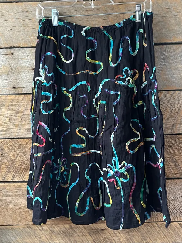 Lifestyle Scribble Cotton Midi Skirt Hippie Sz Small Colorful Teacher Colorful - Image 2
