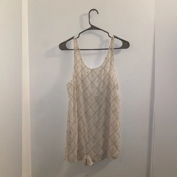 Free People Sequin Boho New Years Sexy Romper Size XS/S Ivory - Image 2