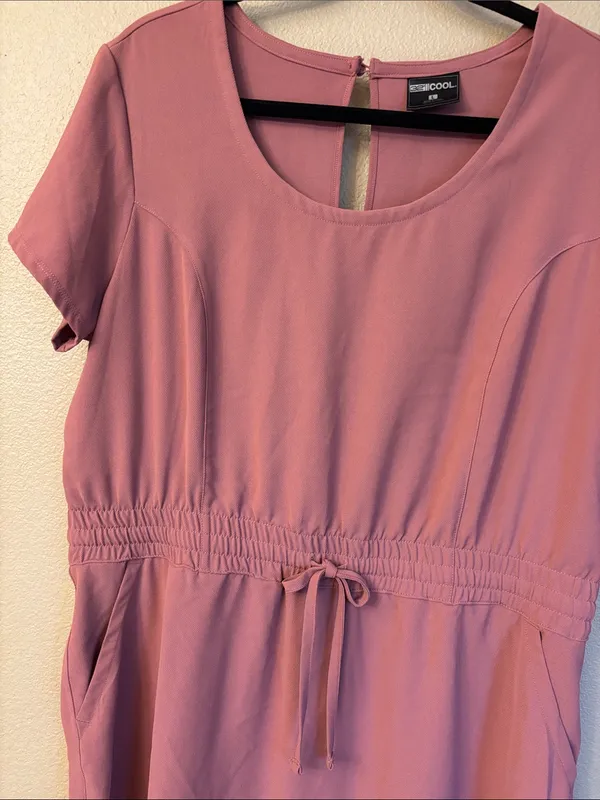 32 Degrees Cool Large Elastic Waist Shirt Dress Mauve Pink Scoop Neck Pockets - Image 6