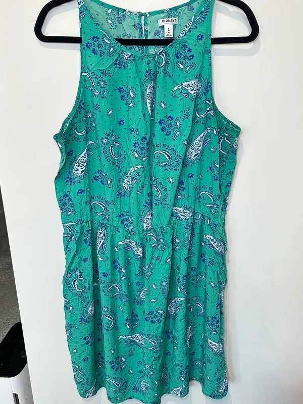 Old Navy Green and Blue Paisley Print Sleeveless Dress Size XL - Image 5