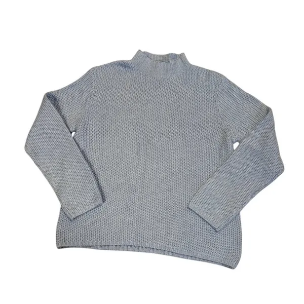 J. Crew Sweater Womens Size M Blue Waffle Knit Mock Neck Pullover Long - Image 2