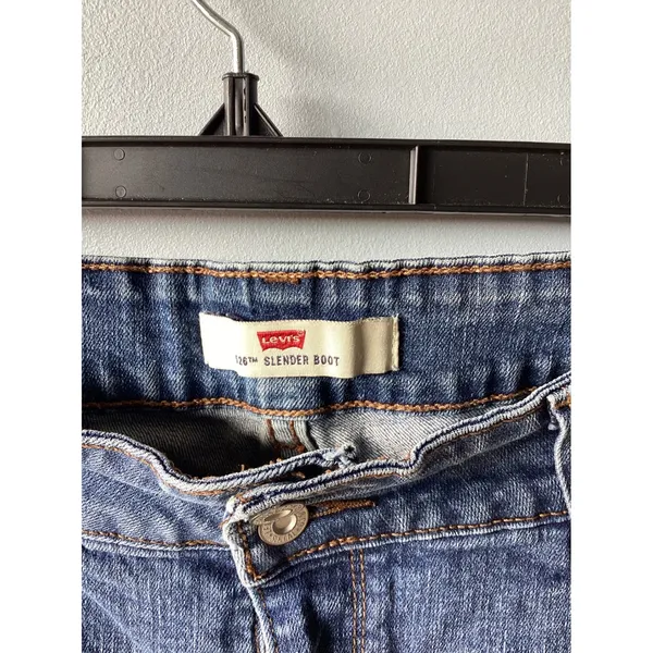 Levis 526 Slender Bootcut Jeans Medium Wash Blue Double Button Mid Rise Denim - Image 6