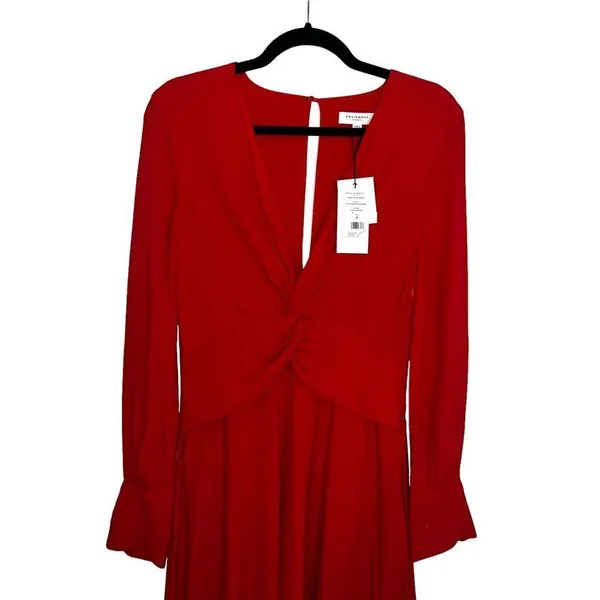 Equipment Femme Short Faun Red Twist Knot V Neck Midi Dress NWT Size 6 - Image 5