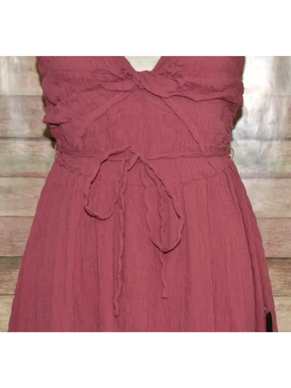 NWT Lulus Cue the Cuteness Mauve Twist-Front Midi Dress Size M Crinkle Texture - Image 3