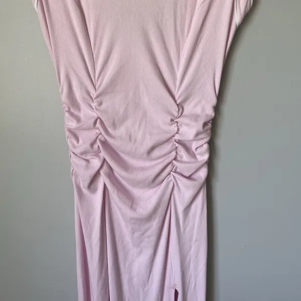 Daily Practice Line It Up V-Neck Maxi Dress Pink White Ribbed Size Medium - Image 6