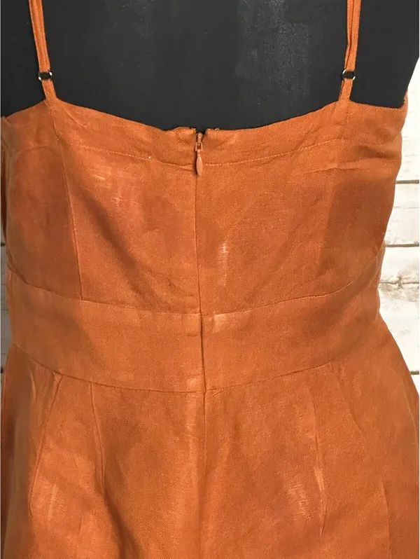 LOFT sleeveless ruffled hem romper Size 4 linen-blend rust coastal summer - Image 7