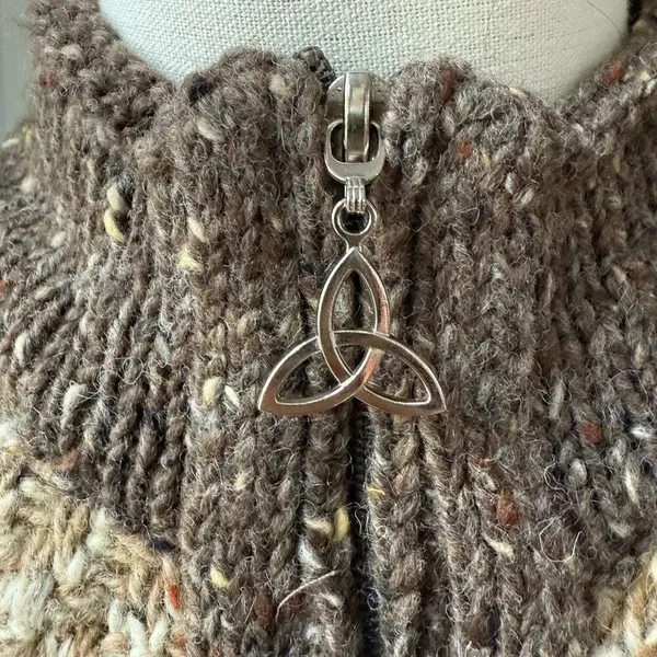 Aran Crafts 2 Way Zip 100% Wool Sweater Colorblock Tweed Half Sleeves Ireland M - Image 4