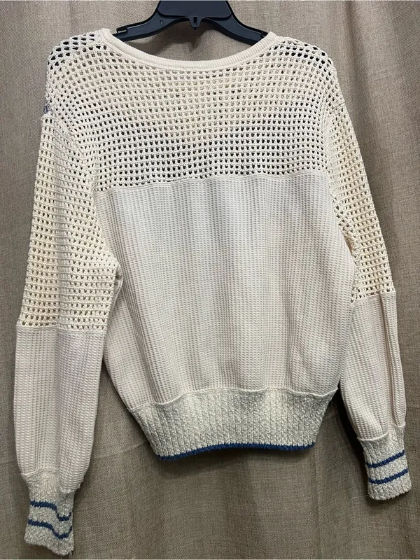 Free People Geo Party pulloverCream Fair Isle Sweatshirt with Red & Blue Stripes - Image 9