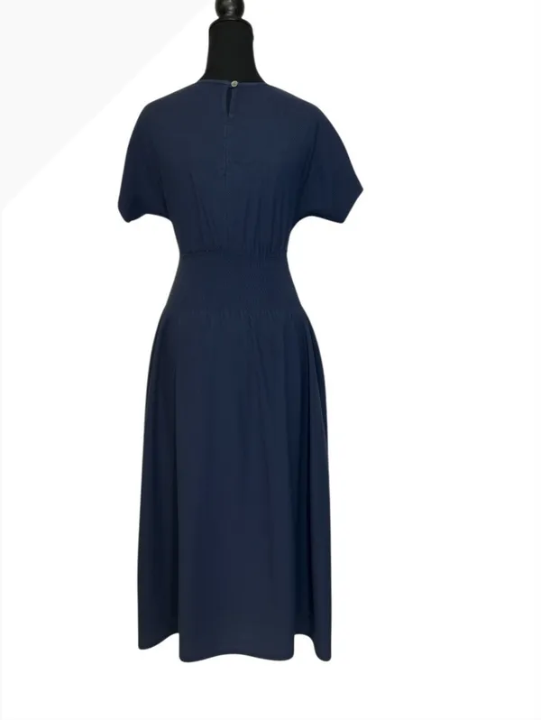 Faherty Navy Blue Midi Dress with Smocked Waist, Size XS - Image 3