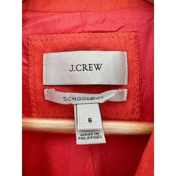 J.Crew Schoolboy Blazer Jacket Size 6 Coral Orange Striped Cuffs Business Casual - Image 3