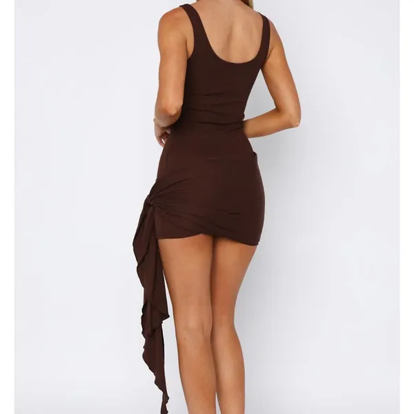 White Fox Boutique Brown Mini Tank Dress with Side Drape - Image 3