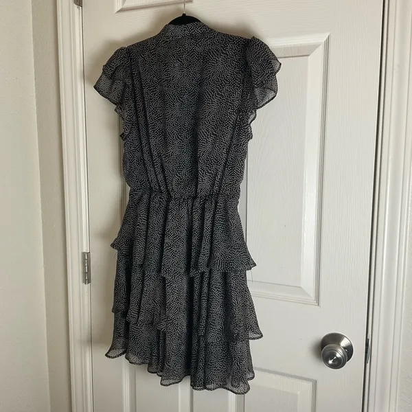 French Kiss Black & White Polka Dot Flutter Sleeve Tiered Ruffle Mini Dress NWT - Image 11