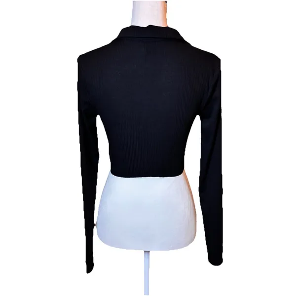 Princess Polly Black Ruched Button Front Crop Top Long Sleeve‎ Womens US 6 - Image 2