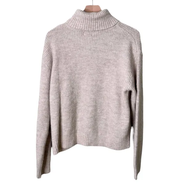 NWT H&M Wool Rib Knit Turtleneck Sweater Grey Oatmeal Women’s Size Medium - Image 2