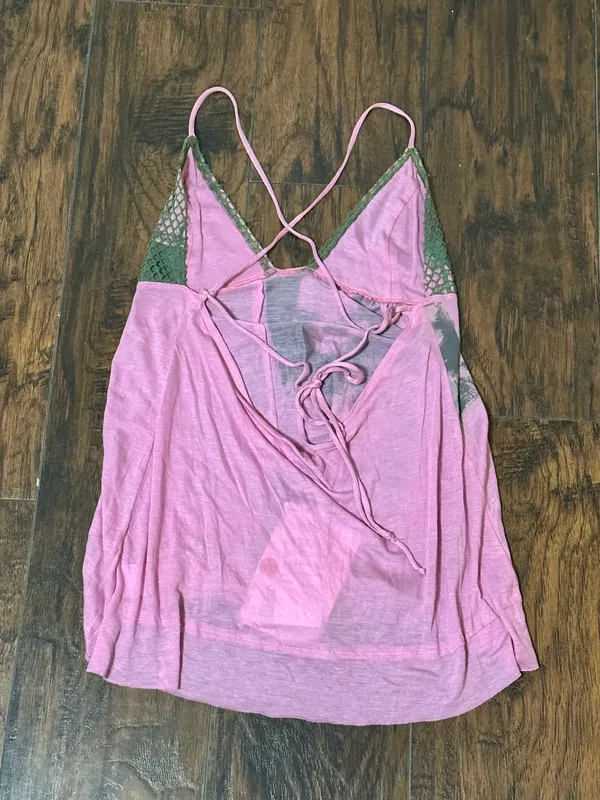 PANI Y2k spaghetti strap camo green & pink openback cami - Image 4