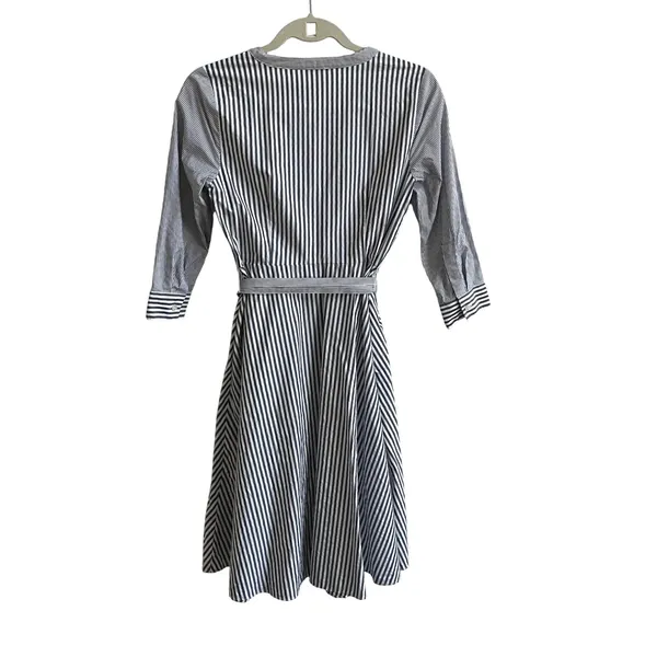 Talbots Shirt Dress Womens 2P Gray White Striped Preppy Cotton Fit Flare Pockets - Image 5