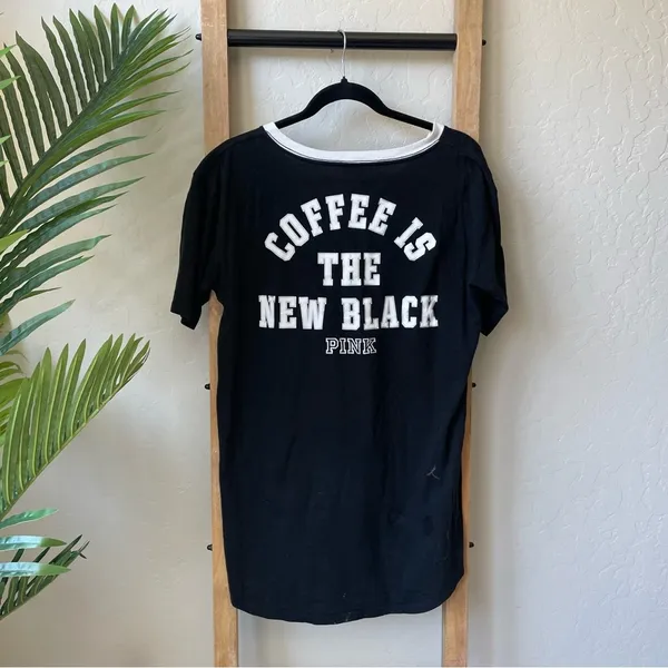 Victoria’s Secret PINK “Coffee Lover’s” Lace Up Short Sleeve Sleep Shirt/T-Shirt - Image 6