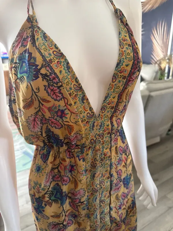 KHAN Floral Paisley Halter Maxi Dress with Tassel Detail Free Size - Image 2