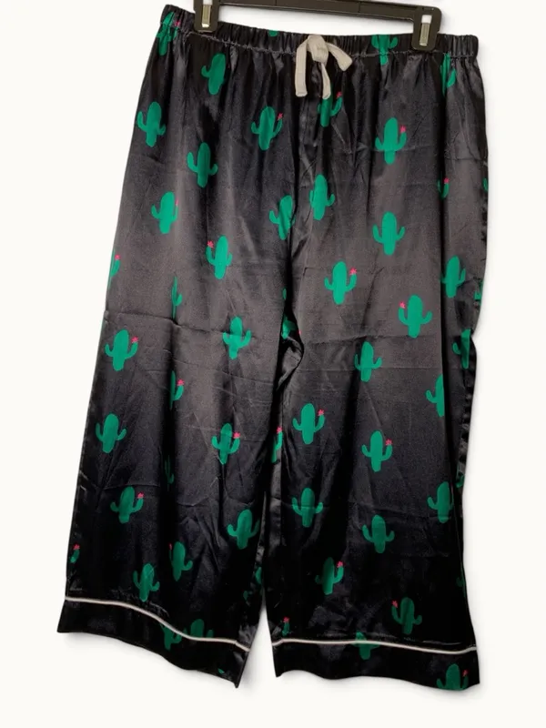 Women’s XL Cactus Pajama Set 2 Piece Satin Short Sleeve Wide Leg Capri PJs - Image 14