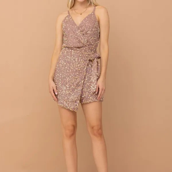SLEEVELESS SEQUINS WRAP ROMPER Large - Image 3