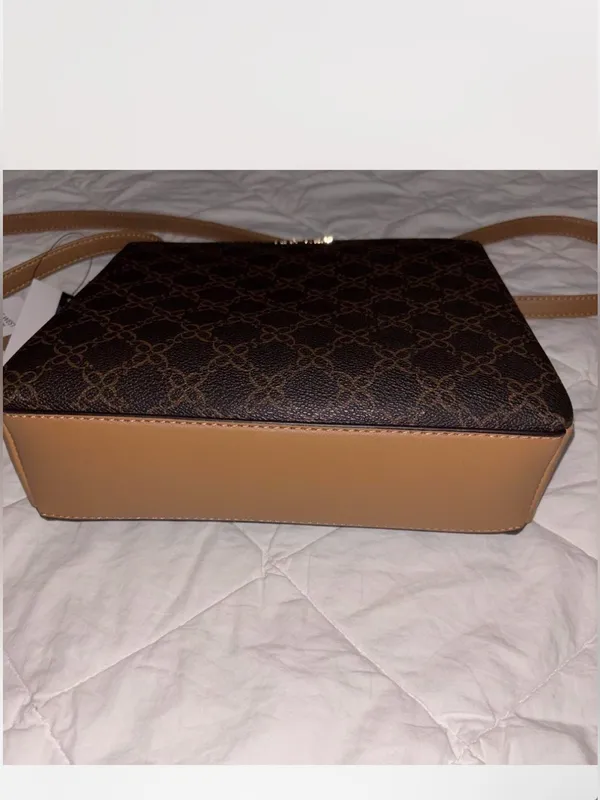 Nine West Brown Monogrammed Crossbody with Tan Strap - Image 3