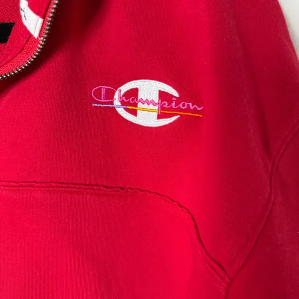 Champion Red Quarter Zip‎ Sweatshirt Logo Athletic Pullover Top Women Small - Image 3