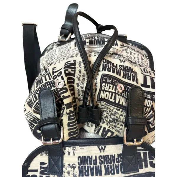 Black & White Newspaper Print Drawstring Backpack - Image 4