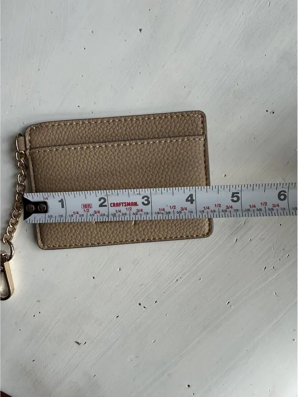 Nanette Lepore Taupe Leather Card Holder with Chain - Image 3
