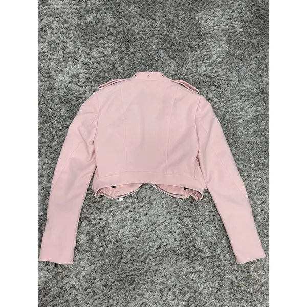 Zara Women’s Pink Cropped Moto Jacket Asymmetric Zip Biker Jacket Size XS - Image 8
