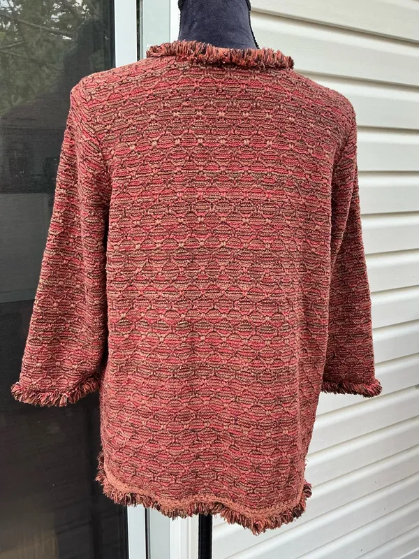 Chico's Frayed-Trim Open-Front Cardigan in Rust Mix - Image 10