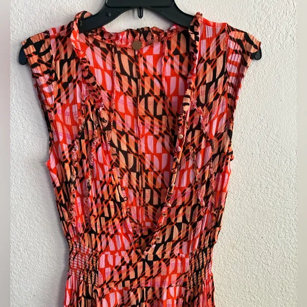 Free People Sahara Jumpsuit In Orange/Pink Abstract Print Wide Leg Boho Gypsy S - Image 10
