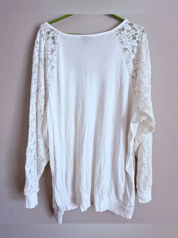 Torrid Cotton Modal Rib V-Neck Lace Long Sleeve Top Size 3 - Image 2