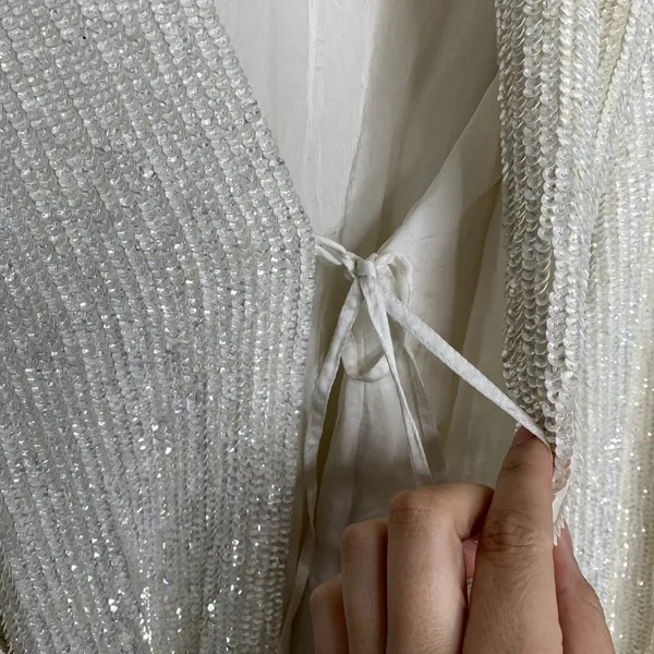 Retrofête Gabrielle Robe Sequins Wrap Mini Dress in Moonglow White Womens XS - Image 9
