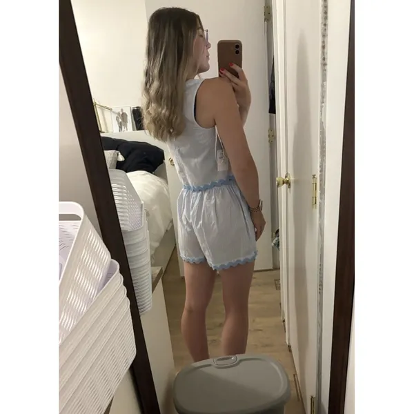 Japna Striped Scallop Hem Short Tank Top Set Size Small NWT Coastal Beach Preppy - Image 2