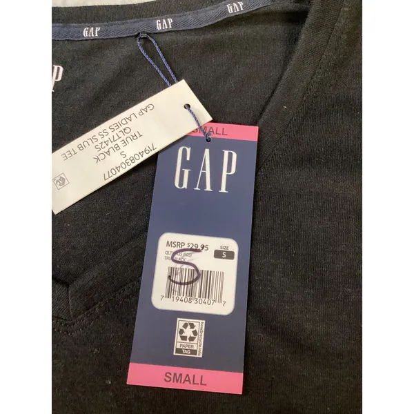 GAP Women True Black Short Sleeve Slub Tee V-Neck T-Shirt Small‎ QLT7142S NEW - Image 4