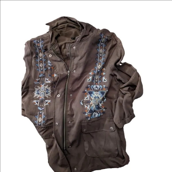 Miss Me Brown Lightweight Tribal Embroidery Stitchig Jacket Size Large - Image 8