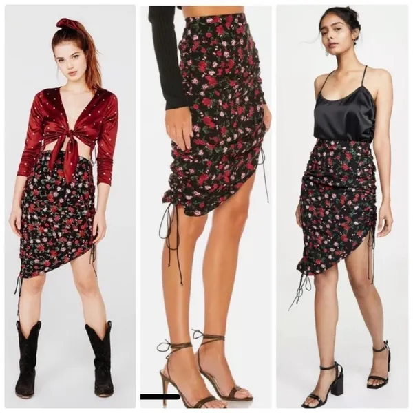 NWOT FOR LOVE & LEMONS Molly Skirt Floral Rose Ruched - Image 2
