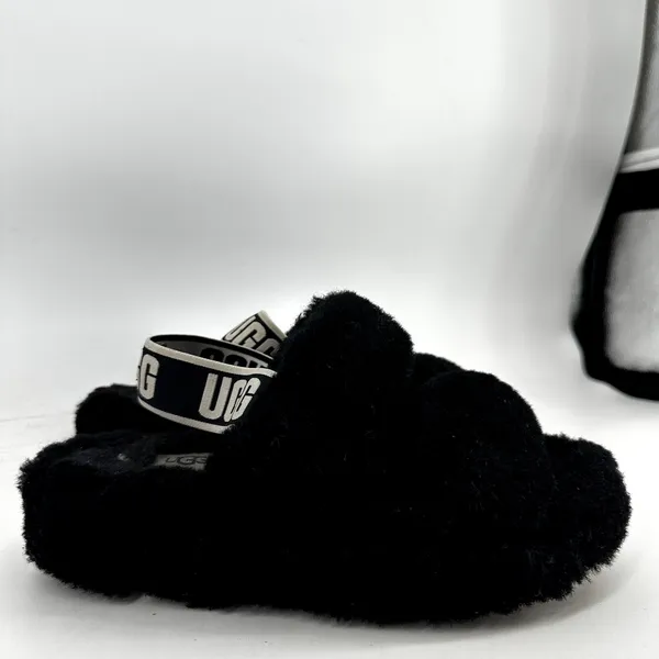 Ugg Oh Yeah Slides Slippers Sandals Sheepskin Shearling Slingback Black 6 - Image 3