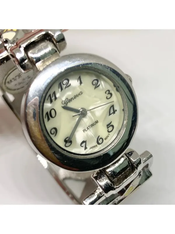 Geneva Teacher School cuff bracelet watch 26mm silver tone quartz running - Image 2