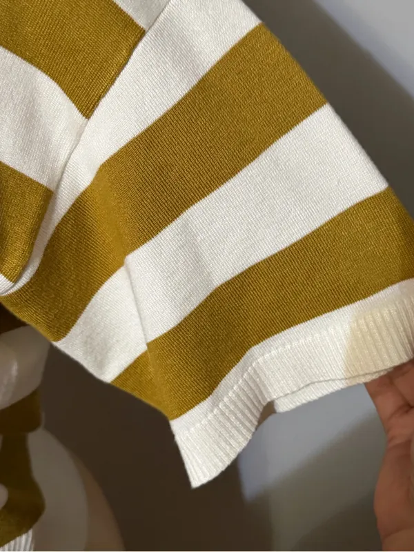 Cyrus Striped Short-Sleeve Polo Top - White & Olive - Image 3