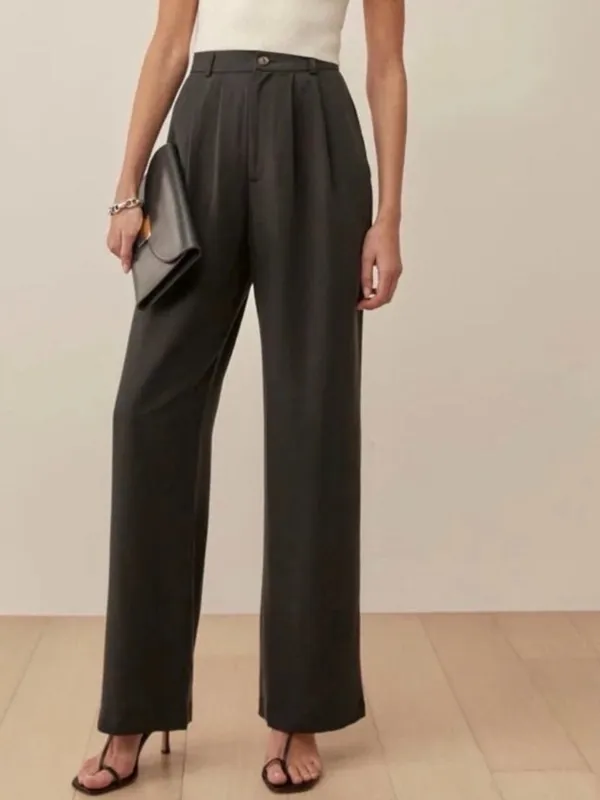 Reformation Petite Mason Pants Size 0 Faded Black Pleated Wide Leg Dark Academia - Image 13