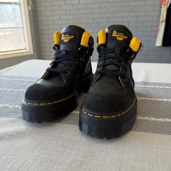 Dr. Martens Zuma Leather & Suede Hiker Style Black Platform Boots, US 9 Chunky - Image 3