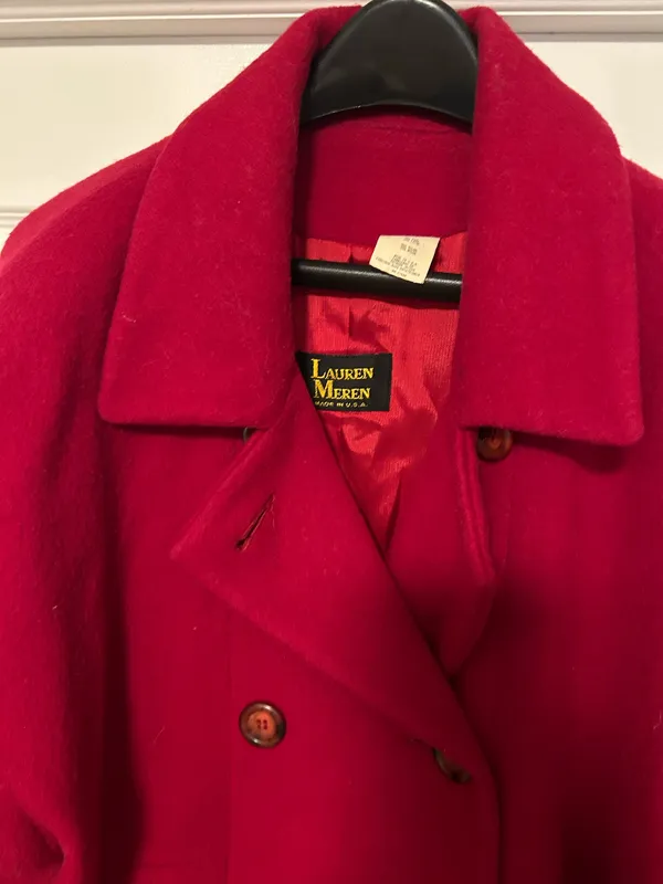 Lauren Meren Wool Red coat Red size 14 Double Breasted sleeves with tailored button - Image 6