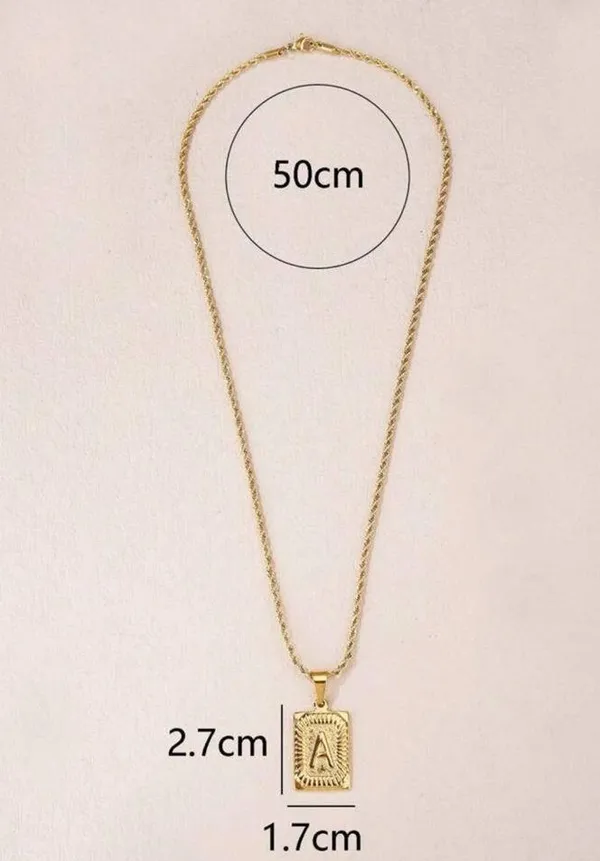 Letter V - Vintage Letter Detail Square Pendant Necklace - Image 2